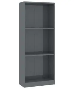 vidaXL 3-Tier Book Cabinet High Gloss Grey 40x24x108 cm Chipboard