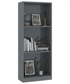 vidaXL 3-Tier Book Cabinet High Gloss Grey 40x24x108 cm Chipboard