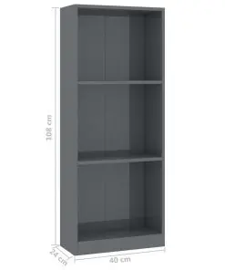 vidaXL 3-Tier Book Cabinet High Gloss Grey 40x24x108 cm Chipboard