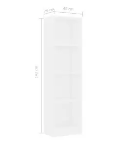 vidaXL 4-Tier Book Cabinet White 40x24x142 cm Chipboard