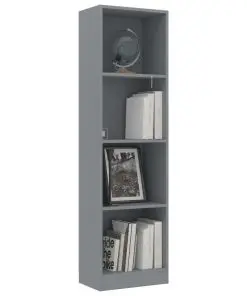 vidaXL 4-Tier Book Cabinet Grey 40x24x142 cm Chipboard