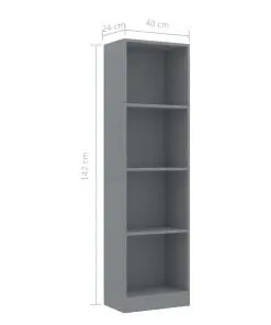 vidaXL 4-Tier Book Cabinet Grey 40x24x142 cm Chipboard