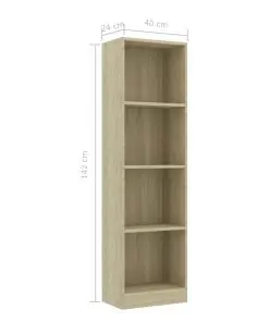 vidaXL 4-Tier Book Cabinet Sonoma Oak 40x24x142 cm Chipboard