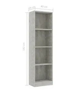 vidaXL 4-Tier Book Cabinet Concrete Grey 40x24x142 cm Chipboard