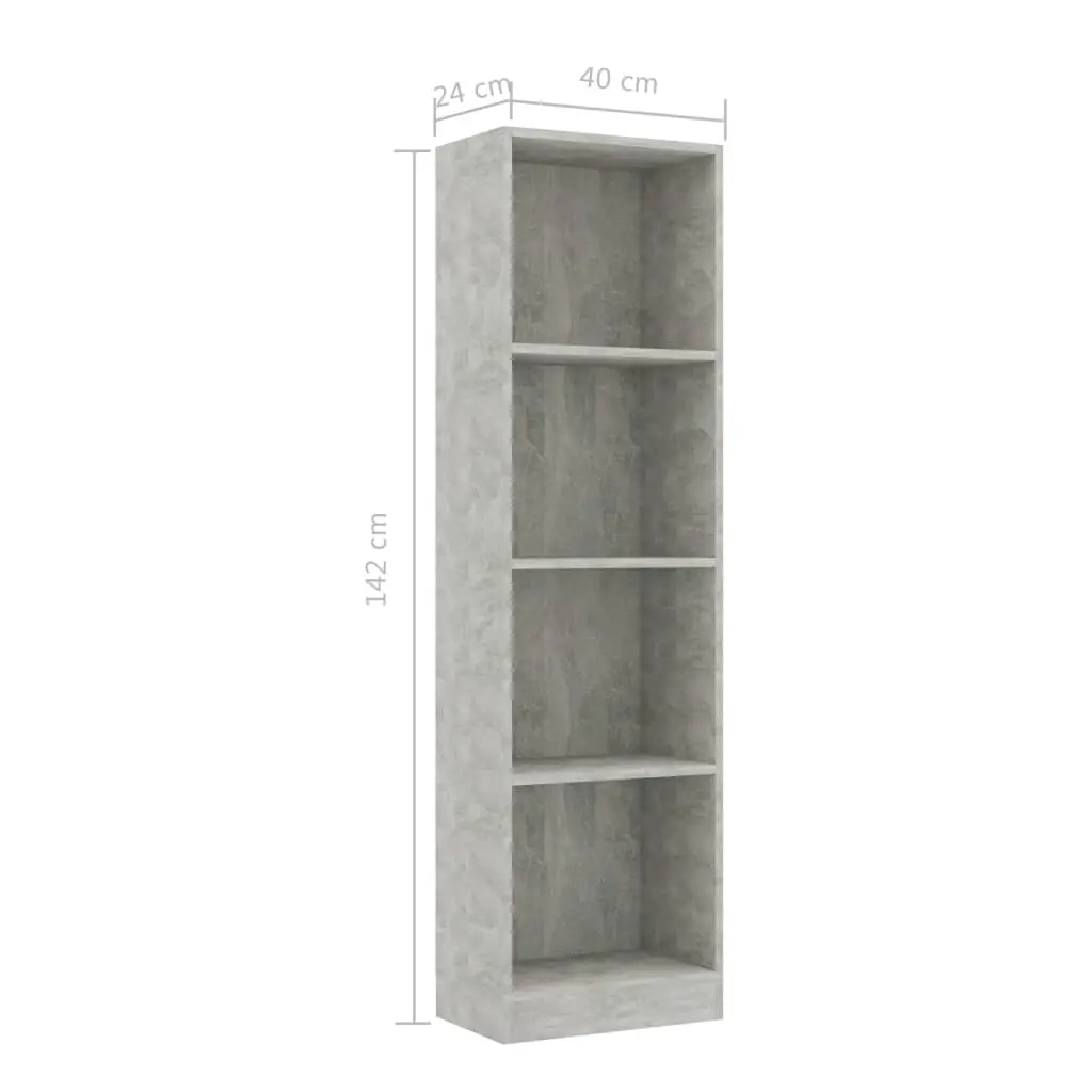 vidaXL 4-Tier Book Cabinet Concrete Grey 40x24x142 cm Chipboard