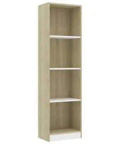 vidaXL 4-Tier Book Cabinet White and Sonoma Oak 40x24x142 cm Chipboard