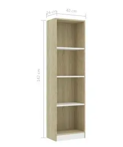 vidaXL 4-Tier Book Cabinet White and Sonoma Oak 40x24x142 cm Chipboard