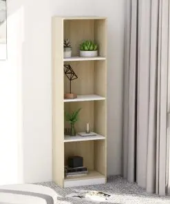 vidaXL 4-Tier Book Cabinet White and Sonoma Oak 40x24x142 cm Chipboard