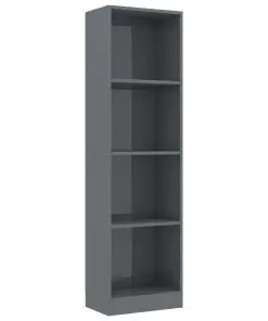 vidaXL 4-Tier Book Cabinet High Gloss Grey 40x24x142 cm Chipboard
