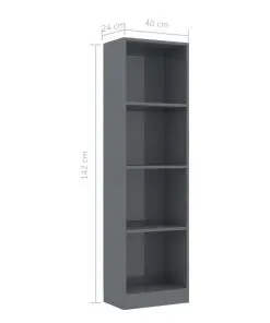 vidaXL 4-Tier Book Cabinet High Gloss Grey 40x24x142 cm Chipboard