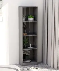 vidaXL 4-Tier Book Cabinet High Gloss Grey 40x24x142 cm Chipboard