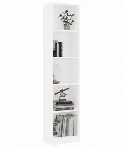 vidaXL 5-Tier Book Cabinet White 40x24x175 cm Chipboard