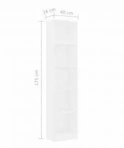 vidaXL 5-Tier Book Cabinet White 40x24x175 cm Chipboard