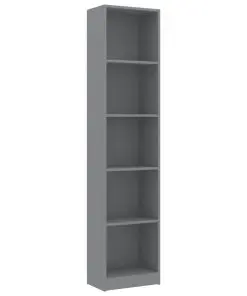 vidaXL 5-Tier Book Cabinet Grey 40x24x175 cm Chipboard