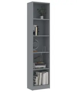 vidaXL 5-Tier Book Cabinet Grey 40x24x175 cm Chipboard