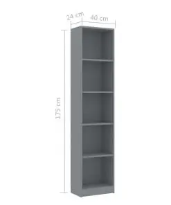 vidaXL 5-Tier Book Cabinet Grey 40x24x175 cm Chipboard