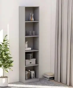 vidaXL 5-Tier Book Cabinet Grey 40x24x175 cm Chipboard
