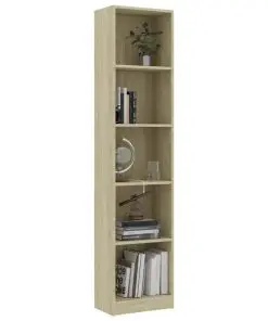 vidaXL 5-Tier Book Cabinet Sonoma Oak 40x24x175 cm Chipboard