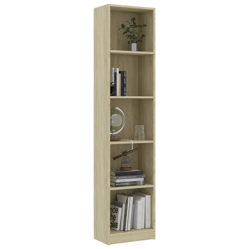 vidaXL 5-Tier Book Cabinet Sonoma Oak 40x24x175 cm Chipboard