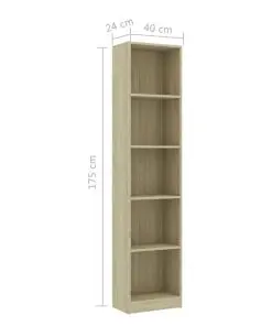 vidaXL 5-Tier Book Cabinet Sonoma Oak 40x24x175 cm Chipboard