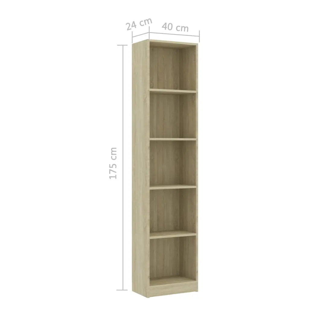 vidaXL 5-Tier Book Cabinet Sonoma Oak 40x24x175 cm Chipboard