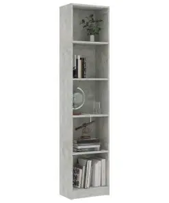 vidaXL 5-Tier Book Cabinet Concrete Grey 40x24x175 cm Chipboard