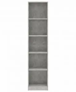 vidaXL 5-Tier Book Cabinet Concrete Grey 40x24x175 cm Chipboard