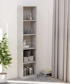 vidaXL 5-Tier Book Cabinet Concrete Grey 40x24x175 cm Chipboard
