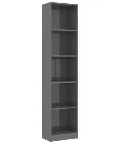 vidaXL 5-Tier Book Cabinet High Gloss Grey 40x24x175 cm Chipboard