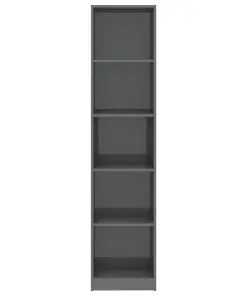 vidaXL 5-Tier Book Cabinet High Gloss Grey 40x24x175 cm Chipboard