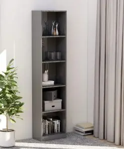 vidaXL 5-Tier Book Cabinet High Gloss Grey 40x24x175 cm Chipboard