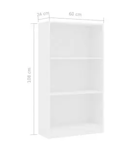 vidaXL 3-Tier Book Cabinet White 60x24x108 cm Chipboard