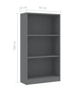 vidaXL 3-Tier Book Cabinet Grey 60x24x108 cm Chipboard