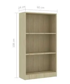 vidaXL 3-Tier Book Cabinet Sonoma Oak 60x24x108 cm Chipboard