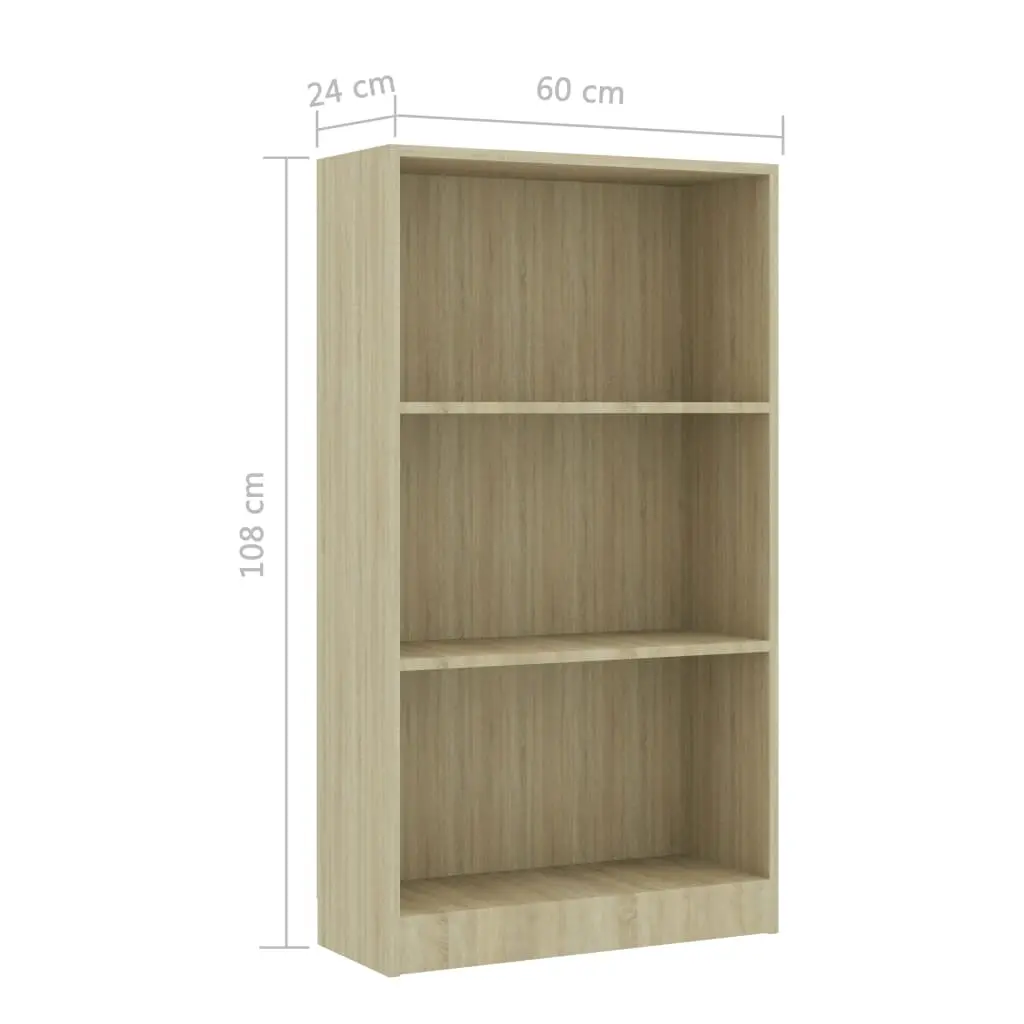 vidaXL 3-Tier Book Cabinet Sonoma Oak 60x24x108 cm Chipboard
