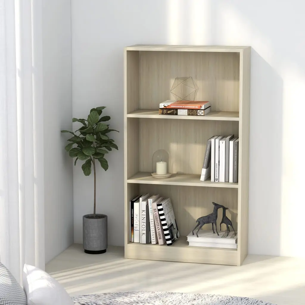 vidaXL 3-Tier Book Cabinet Sonoma Oak 60x24x108 cm Chipboard
