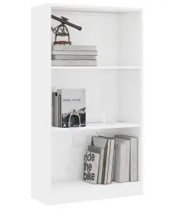 vidaXL 3-Tier Book Cabinet High Gloss White 60x24x108 cm Chipboard