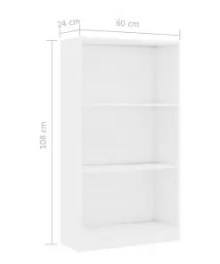 vidaXL 3-Tier Book Cabinet High Gloss White 60x24x108 cm Chipboard