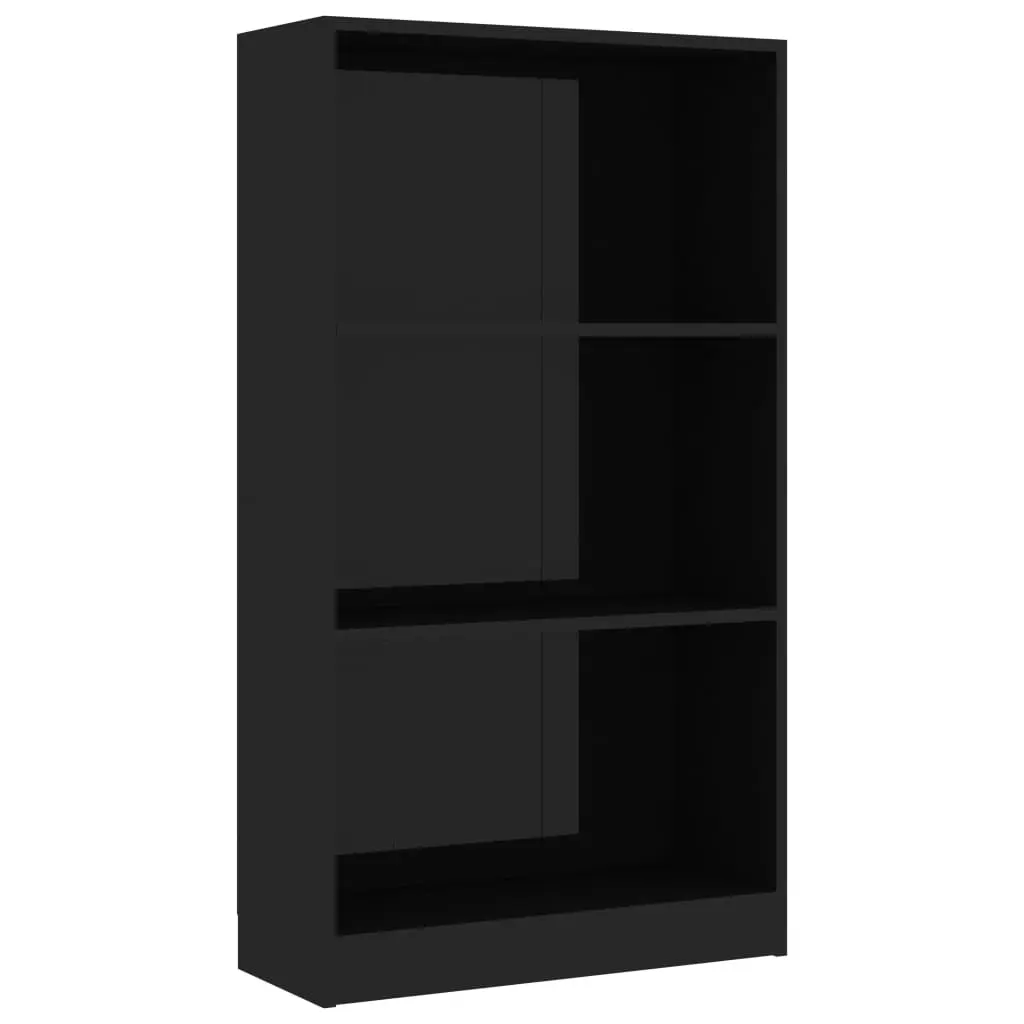 vidaXL 3-Tier Book Cabinet High Gloss Black 60x24x108 cm Chipboard
