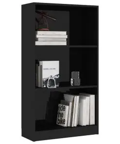 vidaXL 3-Tier Book Cabinet High Gloss Black 60x24x108 cm Chipboard