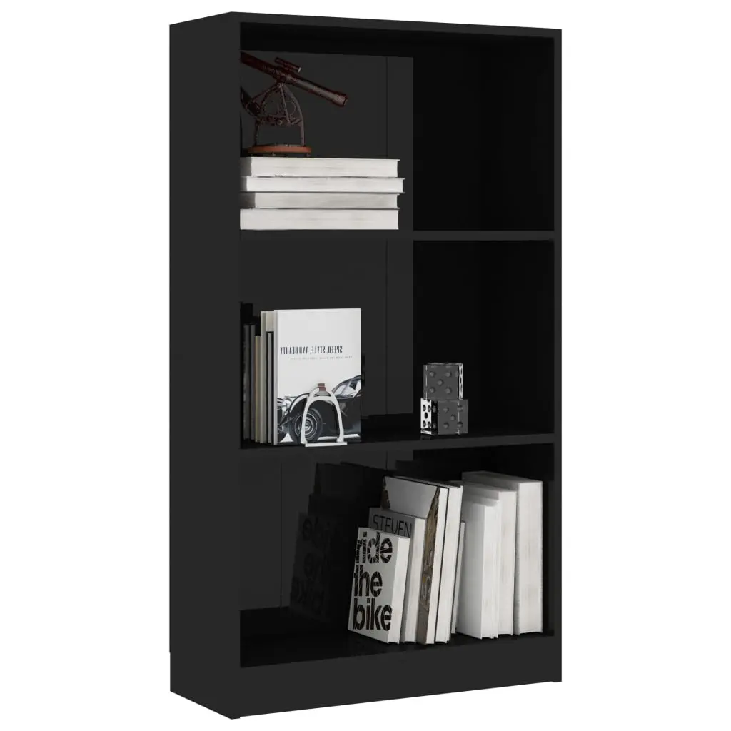 vidaXL 3-Tier Book Cabinet High Gloss Black 60x24x108 cm Chipboard