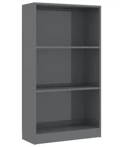 vidaXL 3-Tier Book Cabinet High Gloss Grey 60x24x108 cm Chipboard