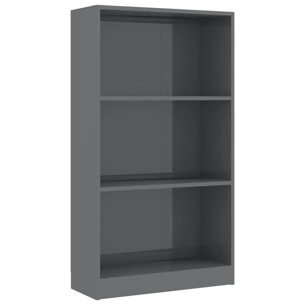 vidaXL 3-Tier Book Cabinet High Gloss Grey 60x24x108 cm Chipboard