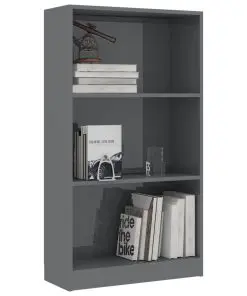 vidaXL 3-Tier Book Cabinet High Gloss Grey 60x24x108 cm Chipboard