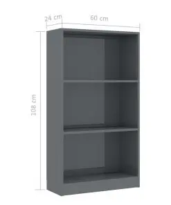 vidaXL 3-Tier Book Cabinet High Gloss Grey 60x24x108 cm Chipboard
