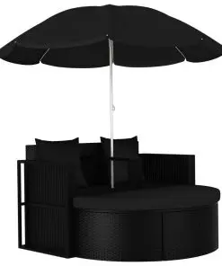 vidaXL Garden Bed with Parasol Poly Rattan Black