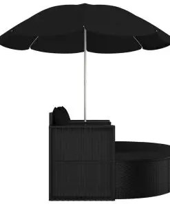 vidaXL Garden Bed with Parasol Poly Rattan Black