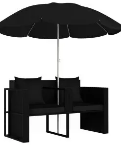 vidaXL Garden Bed with Parasol Poly Rattan Black