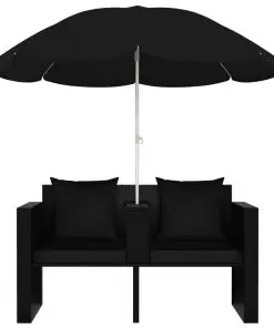 vidaXL Garden Bed with Parasol Poly Rattan Black