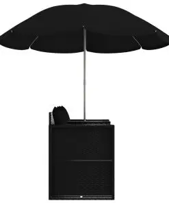 vidaXL Garden Bed with Parasol Poly Rattan Black